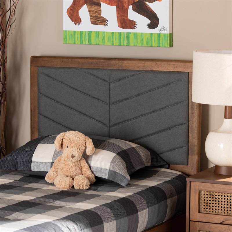 Baxton Studio Iden Dark Grey and Walnut Brown Finished Wood Twin Size Headboard