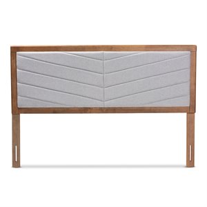 baxton studio iden light grey fabric and brown finished wood full size headboard
