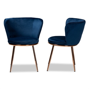 baxton studio farah navy blue and rose gold finished dining chair (set of 2)