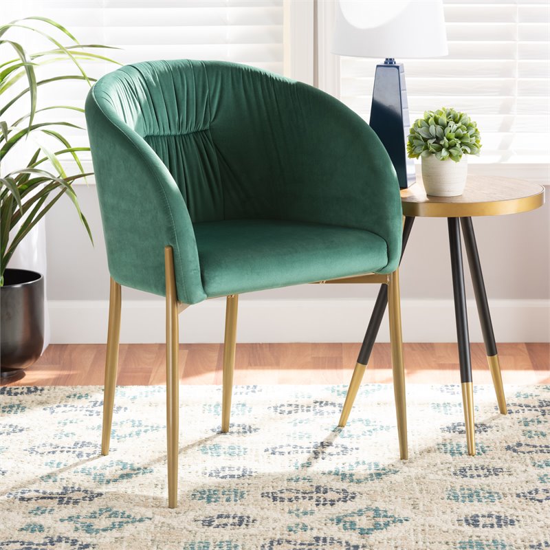Baxton Studio Ballard Green Velvet Fabric and Gold Finished Metal Dining Chair