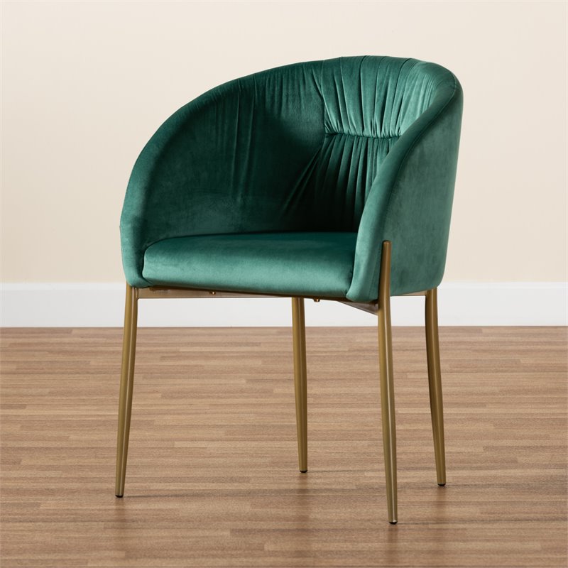 Baxton Studio Ballard Green Velvet Fabric and Gold Finished Metal Dining Chair