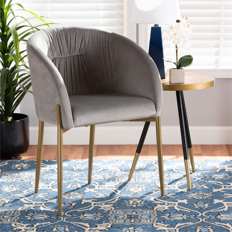 Baxton Studio Ballard Grey Velvet Fabric and Gold Finished Metal Dining Chair