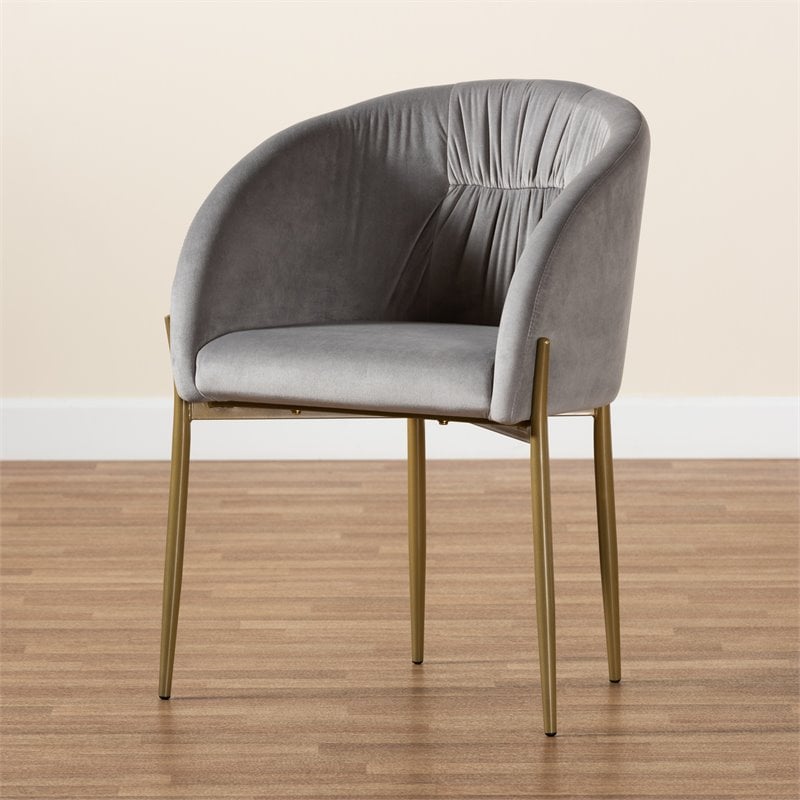 Baxton Studio Ballard Grey Velvet Fabric and Gold Finished Metal Dining Chair