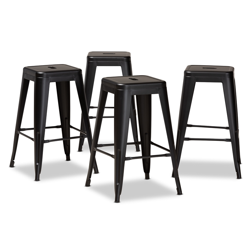 Baxton Studio Horton Black Finished Metal 4-Piece Stackable Counter Stool Set