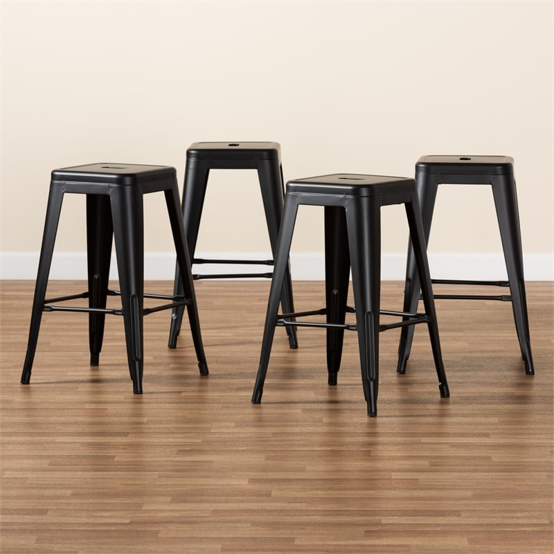 Baxton Studio Horton Black Finished Metal 4-Piece Stackable Counter Stool Set