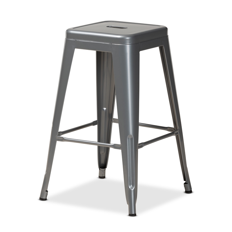 Baxton Studio Horton Grey Finished Metal 4-Piece Stackable Counter Stool Set