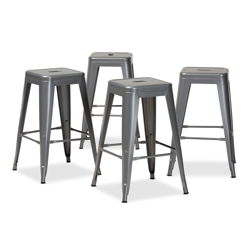 Baxton Studio Horton Grey Finished Metal 4-Piece Stackable Counter Stool Set
