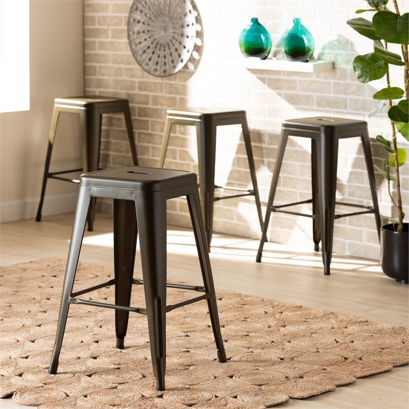 Baxton Studio Horton Gunmetal Finished 4-Piece Stackable Counter Stool Set
