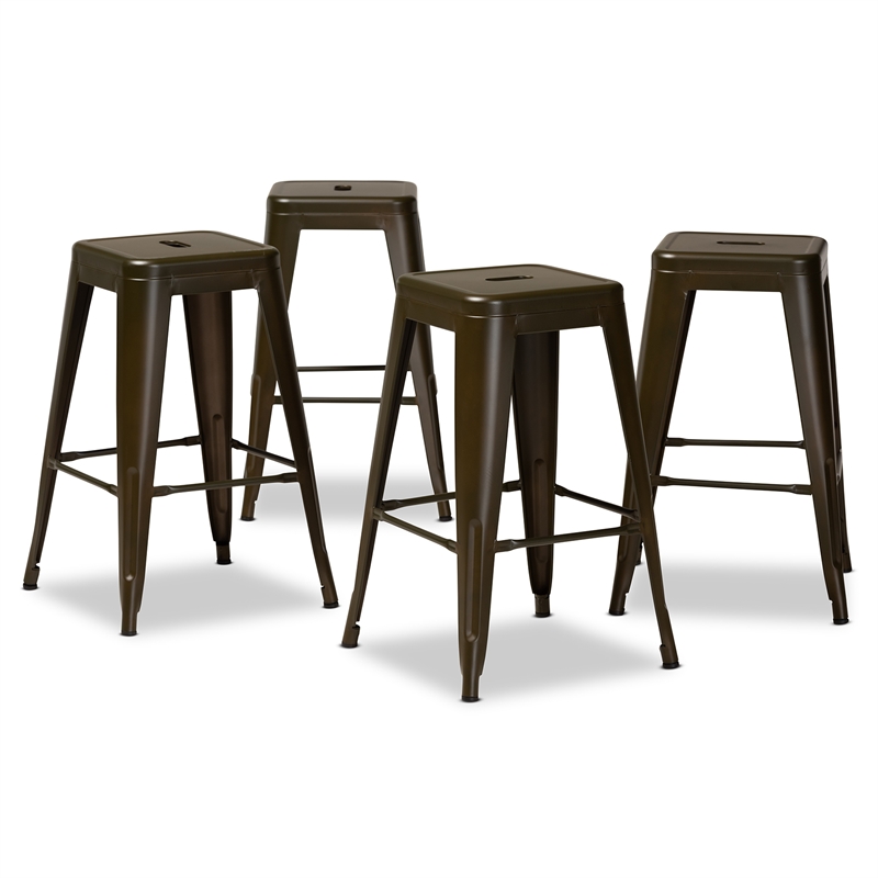 Baxton Studio Horton Gunmetal Finished 4-Piece Stackable Counter Stool Set