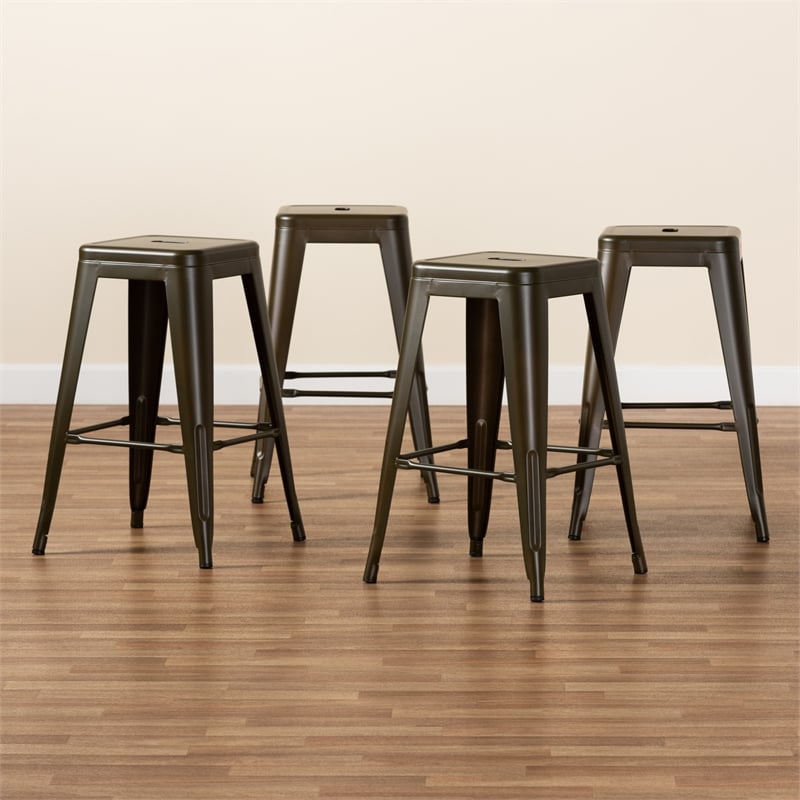 Baxton Studio Horton Gunmetal Finished 4-Piece Stackable Counter Stool Set