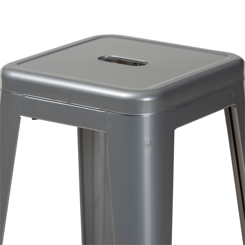 Baxton Studio Horton Grey Finished Metal 4-Piece Stackable Bar Stool Set