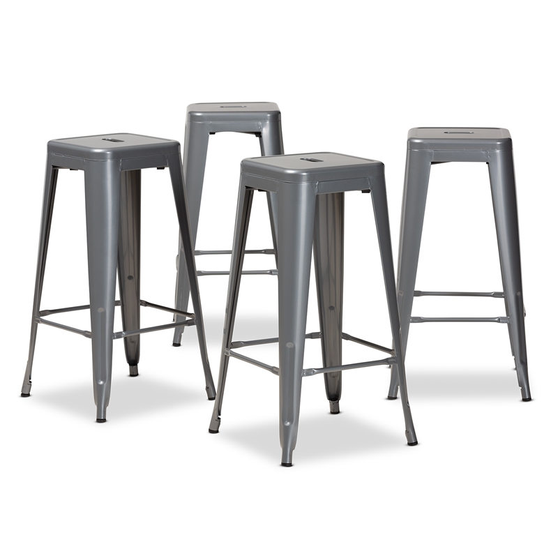 Baxton Studio Horton Grey Finished Metal 4-Piece Stackable Bar Stool Set