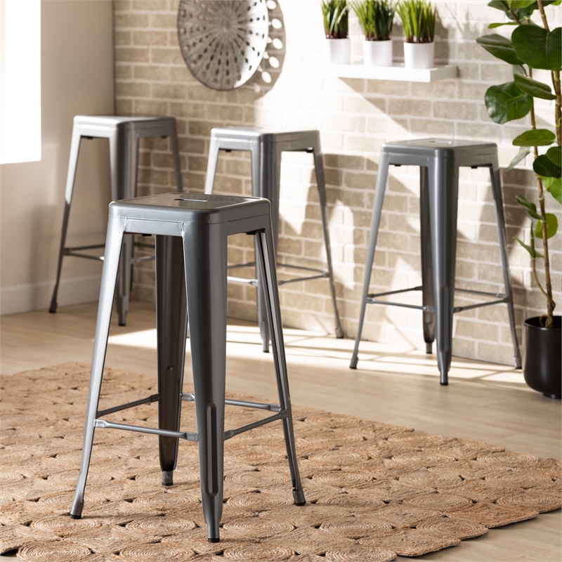 Baxton Studio Horton Grey Finished Metal 4-Piece Stackable Bar Stool Set