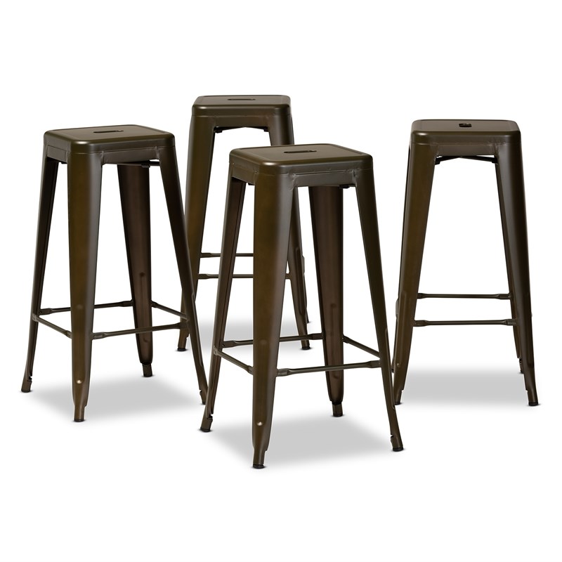 Baxton Studio Horton Gunmetal Finished Metal 4-Piece Stackable Bar Stool Set