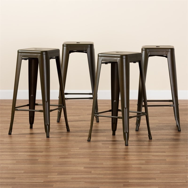 Baxton Studio Horton Gunmetal Finished Metal 4-Piece Stackable Bar Stool Set