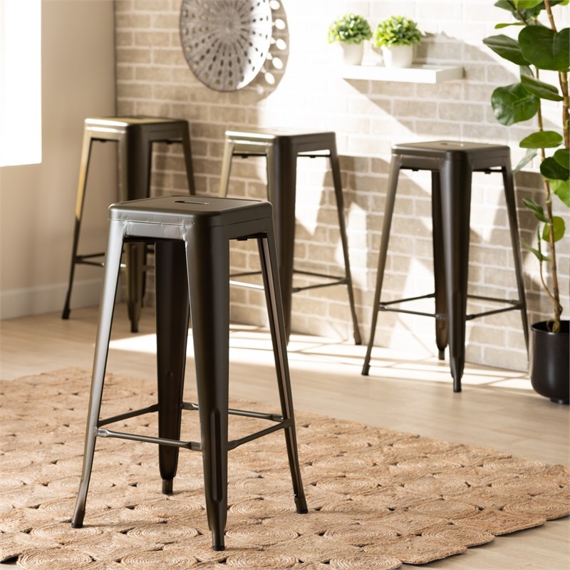Baxton Studio Horton Gunmetal Finished Metal 4-Piece Stackable Bar Stool Set