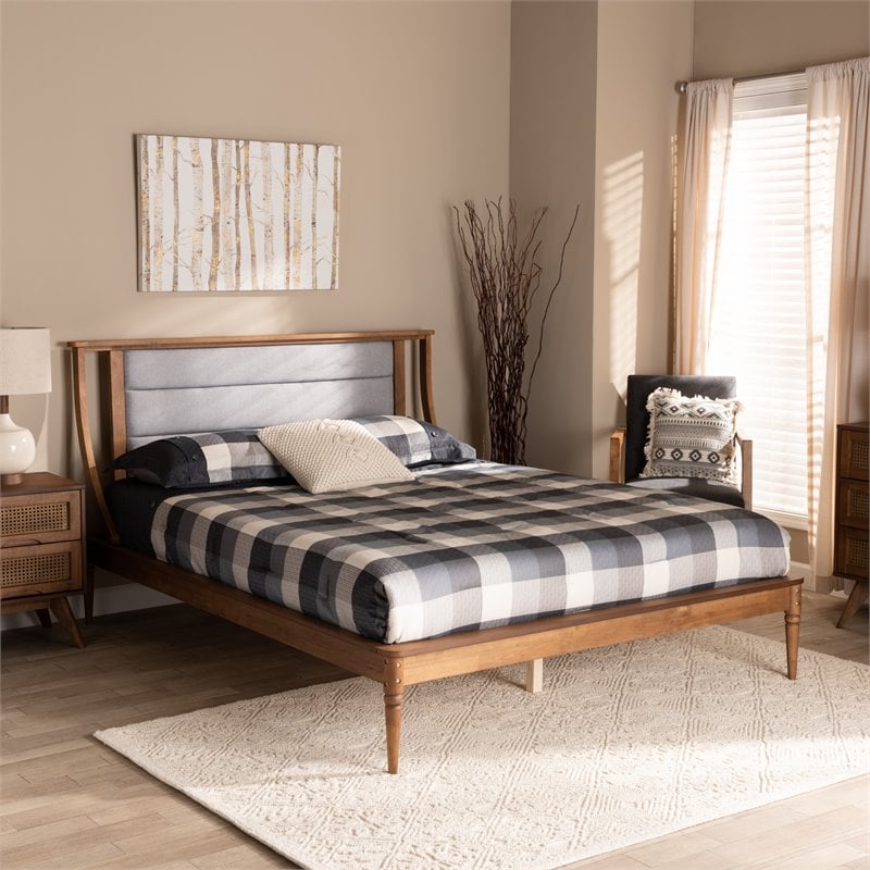 Baxton Studio Regis Light Grey and Brown Finished Wood King Size Platform Bed
