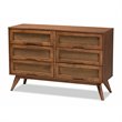 Baxton Studio Barrett Brown Finished Wood and Synthetic Rattan 6-Drawer Dresser