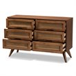Baxton Studio Barrett Brown Finished Wood and Synthetic Rattan 6-Drawer Dresser