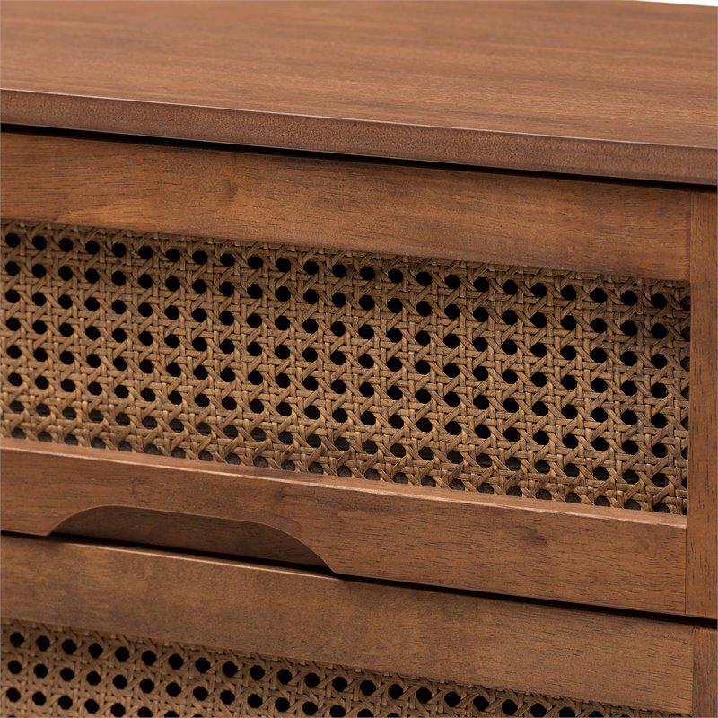 Baxton Studio Barrett Brown Finished Wood and Synthetic Rattan 6-Drawer Dresser