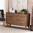 Baxton Studio Barrett Brown Finished Wood and Synthetic Rattan 6-Drawer Dresser