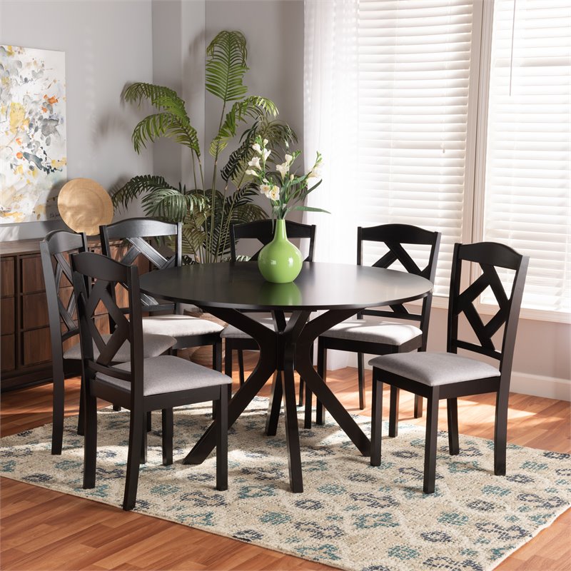 Baxton Studio Carlin Grey and Dark Brown Finished Wood 7-Piece Dining Set