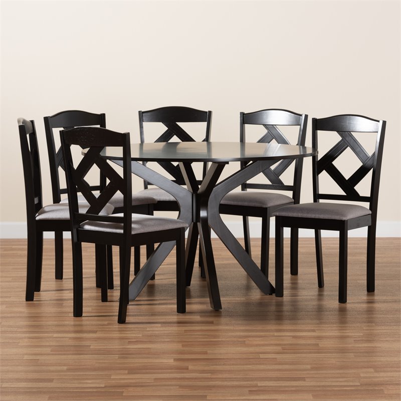 Baxton Studio Carlin Grey and Dark Brown Finished Wood 7-Piece Dining Set