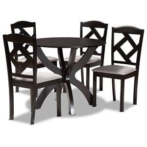 Baxton Studio Nesa Grey Fabric and Dark Brown Finished Wood 5-Piece Dining Set