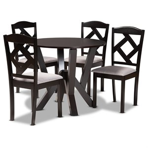 Baxton Studio Riona Grey Fabric and Dark Brown Finished Wood 5-Piece Dining Set