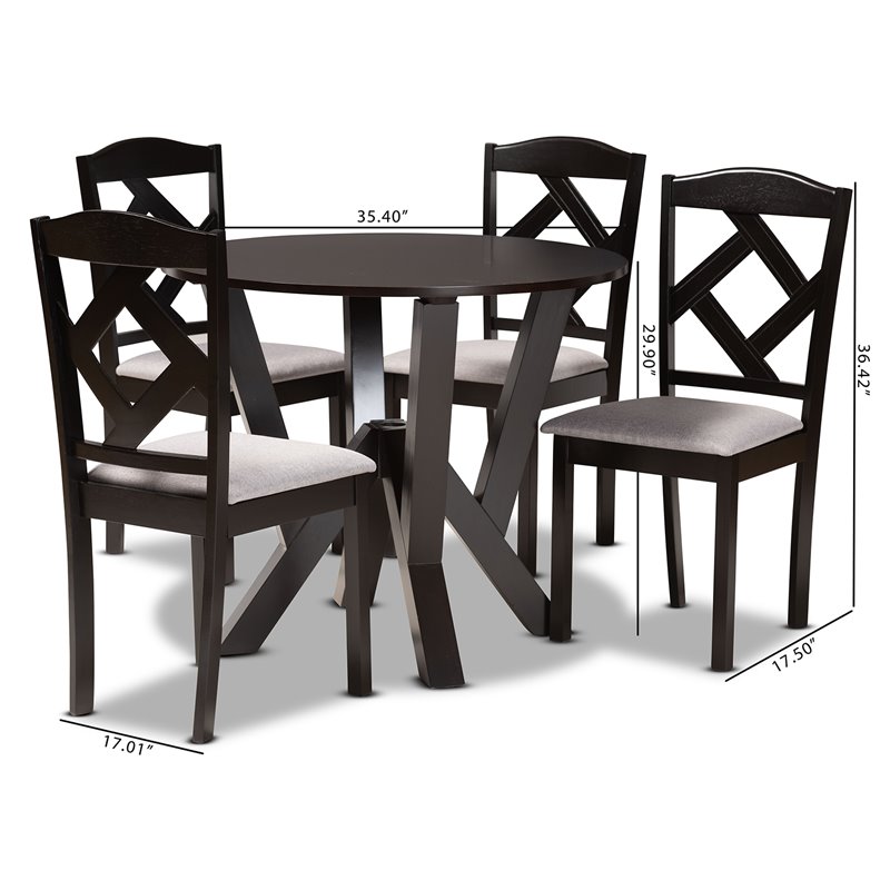 Baxton Studio Riona Grey Fabric and Dark Brown Finished Wood 5-Piece Dining Set