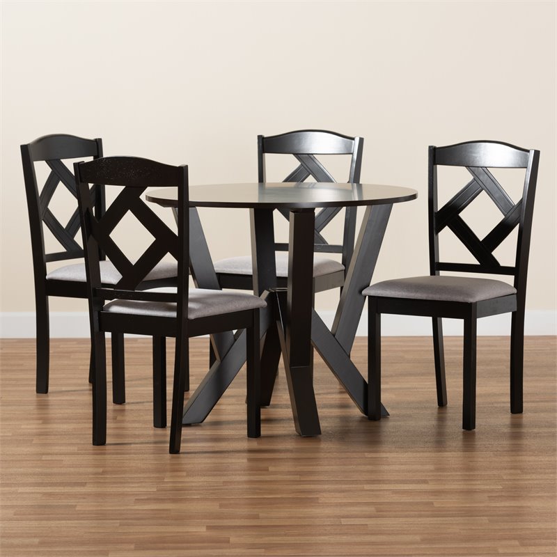 Baxton Studio Riona Grey Fabric and Dark Brown Finished Wood 5-Piece Dining Set
