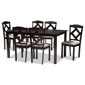 Baxton Studio Ruth Grey Fabric and Dark Brown Finished Wood 7-Piece Dining Set