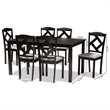 Baxton Studio Ruth Grey Fabric and Dark Brown Finished Wood 7-Piece Dining Set