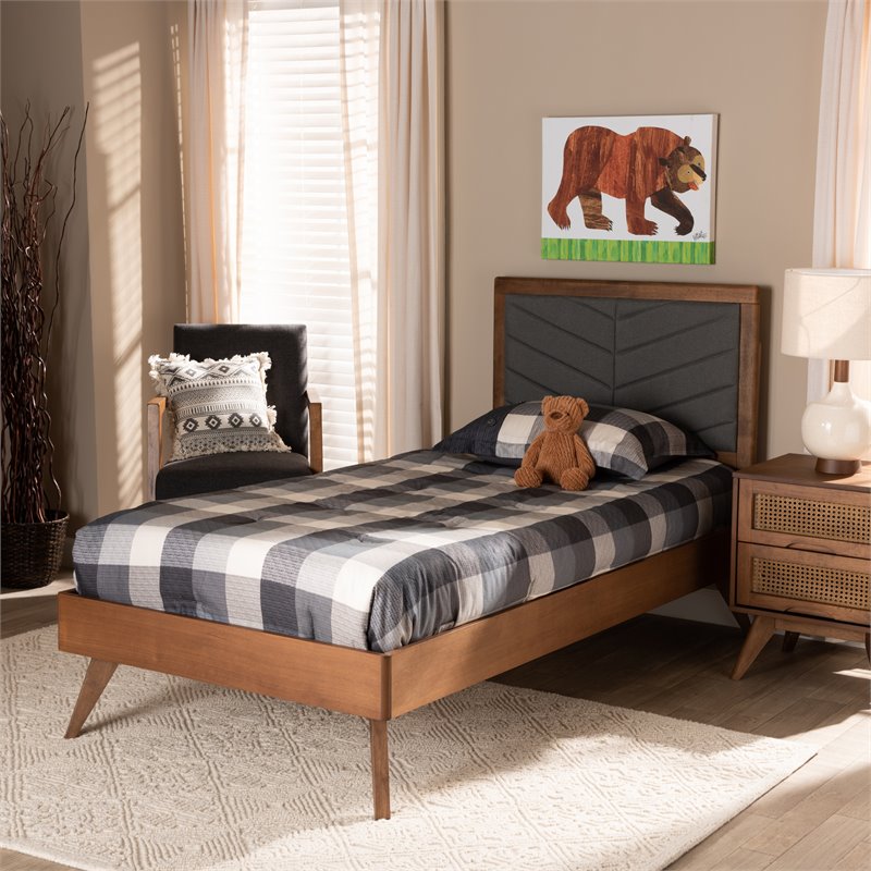 Baxton Studio Roze Dark Grey and brown Finished Wood Twin Size Platform Bed