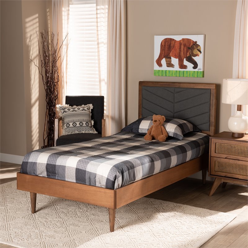 Baxton Studio Tasha Dark Grey and brown Finished Wood Twin Size Platform Bed