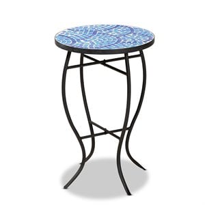 Baxton Studio Gaenor Black Metal and Blue Glass Plant Stand