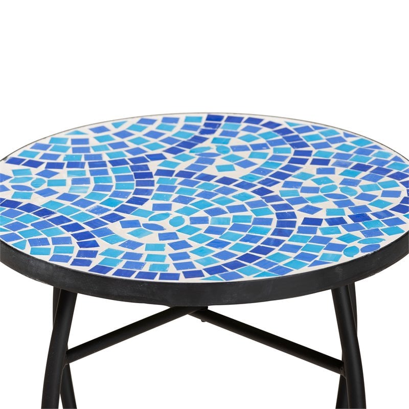 Baxton Studio Gaenor Black Metal and Blue Glass Plant Stand