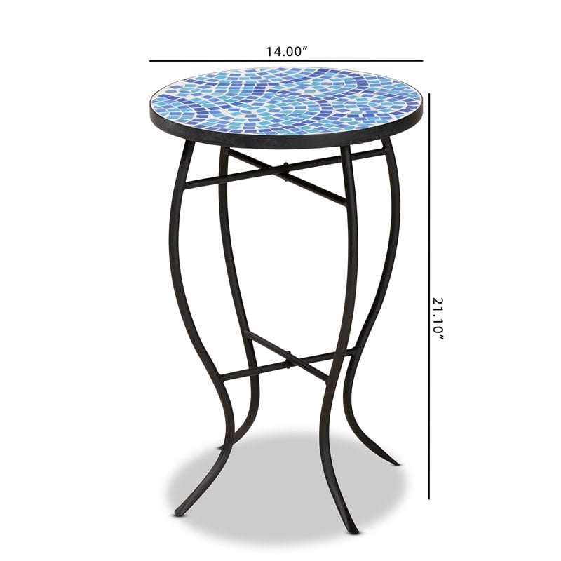 Baxton Studio Gaenor Black Metal and Blue Glass Plant Stand