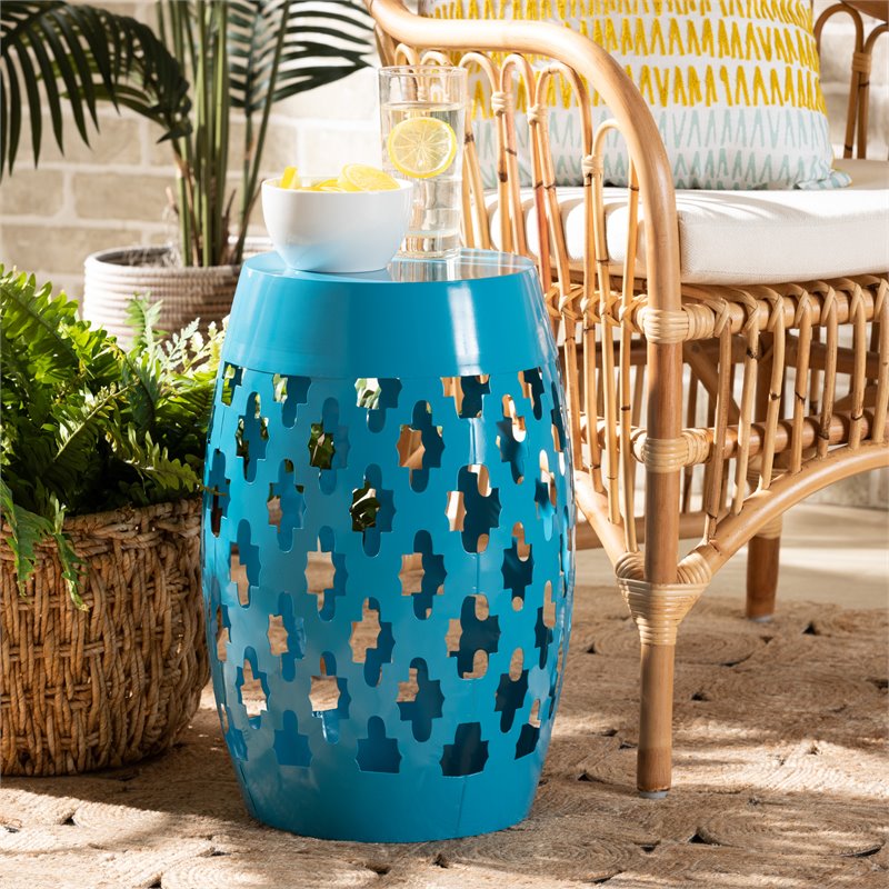 Baxton Studio Branson Blue Finished Metal Outdoor Side Table