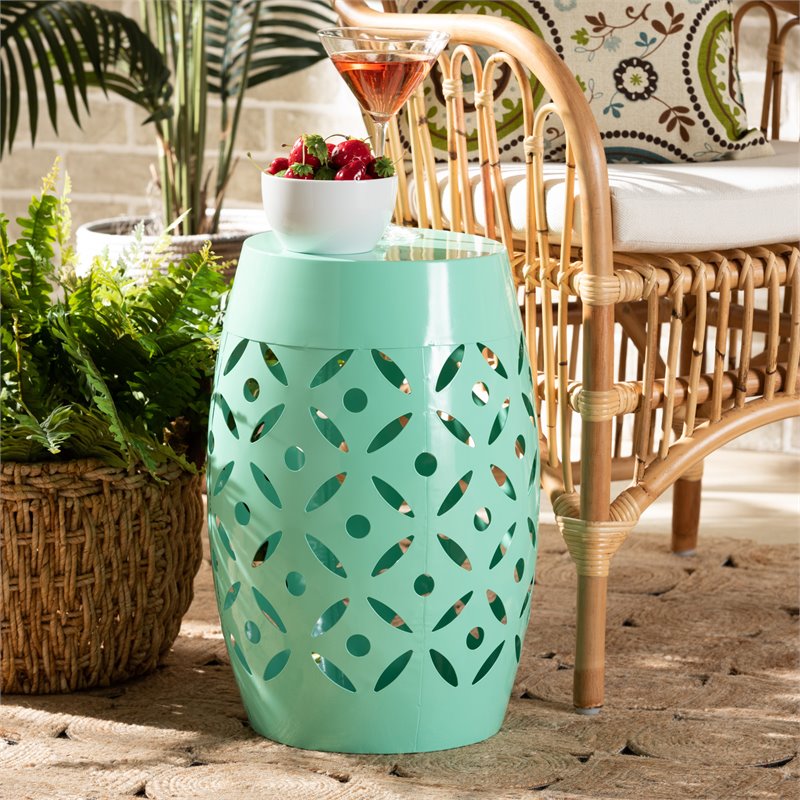 Baxton Studio Hallie Aqua Blue Finished Metal Outdoor Side Table