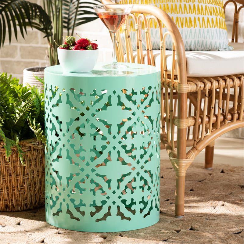 Baxton Studio Jamila Aqua Blue Finished metal Outdoor Side Table