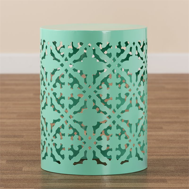 Baxton Studio Jamila Aqua Blue Finished metal Outdoor Side Table