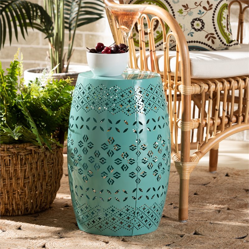 Baxton Studio Lavinia Teal Finished Metal Outdoor Side Table