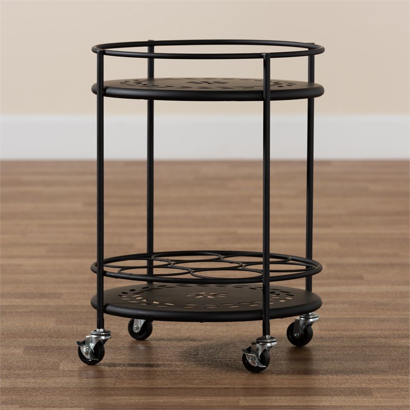 Baxton Studio Dallan Black Metal 2-Tier Kitchen Cart