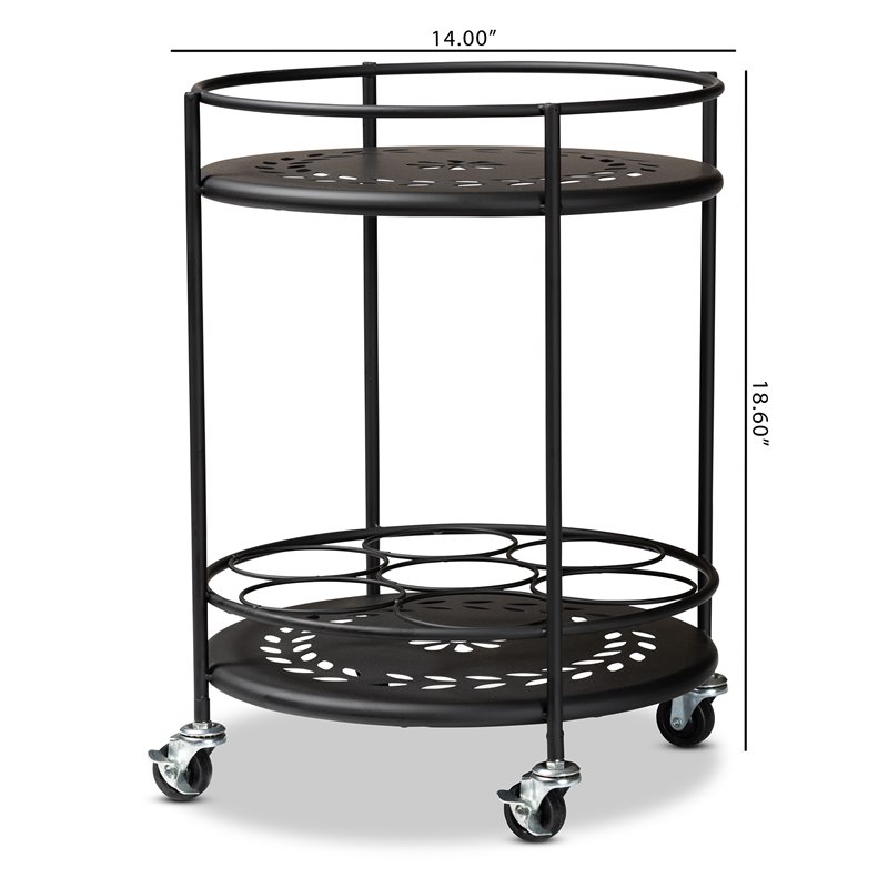 Baxton Studio Dallan Black Metal 2-Tier Kitchen Cart
