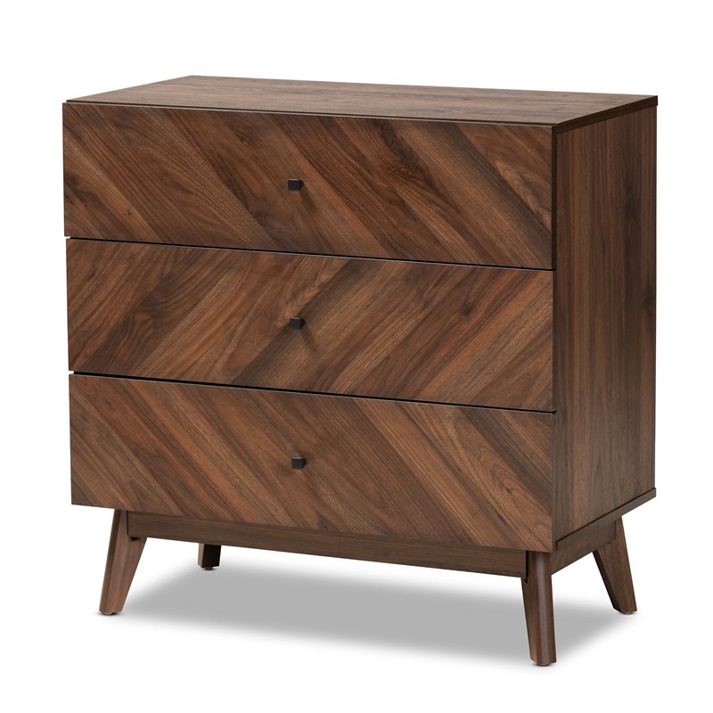 Baxton Studio Hartman Walnut Brown Finished Wood 3-Drawer Storage Chest