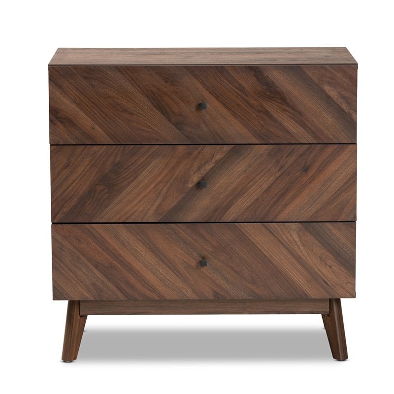 Baxton Studio Hartman Walnut Brown Finished Wood 3-Drawer Storage Chest