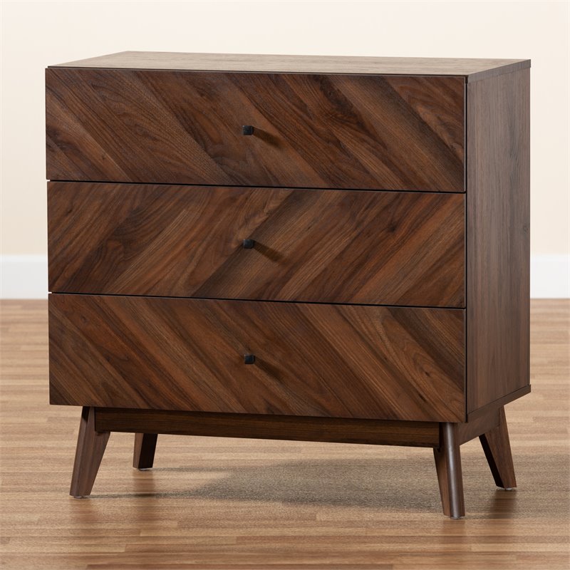 Baxton Studio Hartman Walnut Brown Finished Wood 3-Drawer Storage Chest
