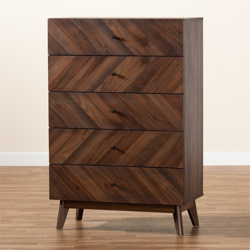 Baxton Studio Hartman Walnut Brown Finished Wood 5-Drawer Storage Chest