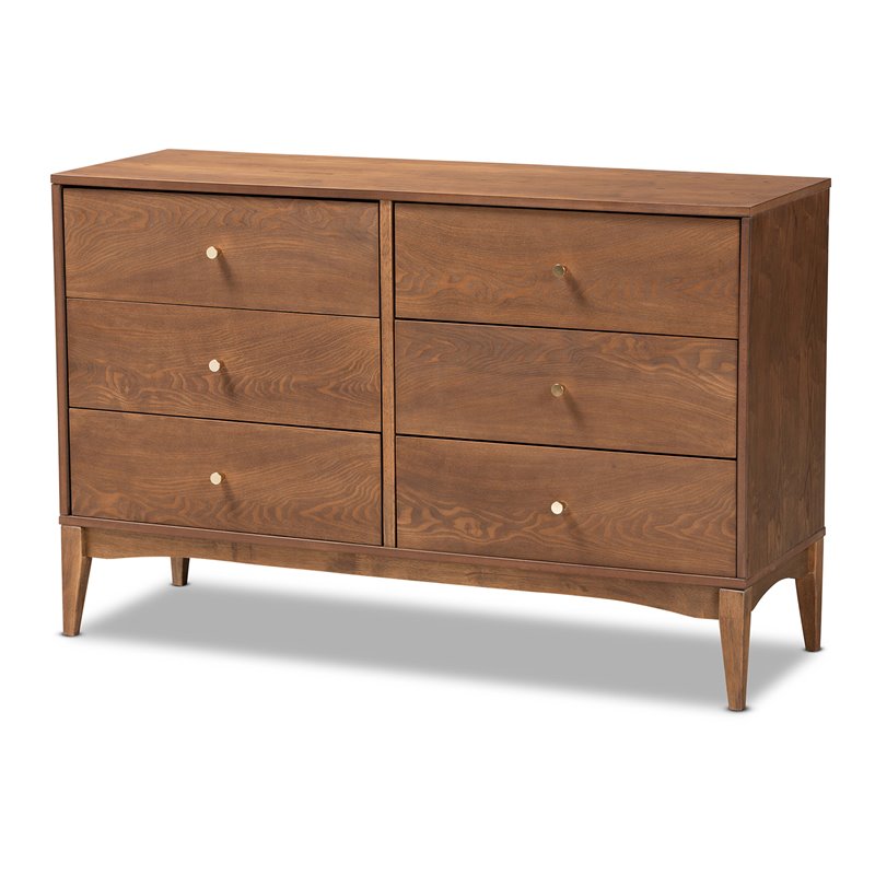 Baxton Studio Landis Ash Walnut Finished Wood 6-Drawer Dresser